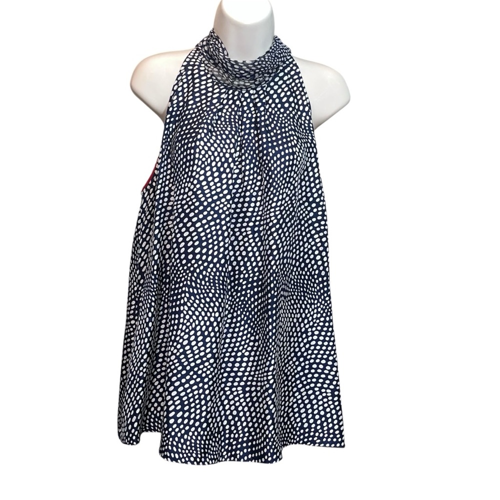 Diane von Furstenberg 100% Silk Halter Top Navy White Polka Dot Print Size M